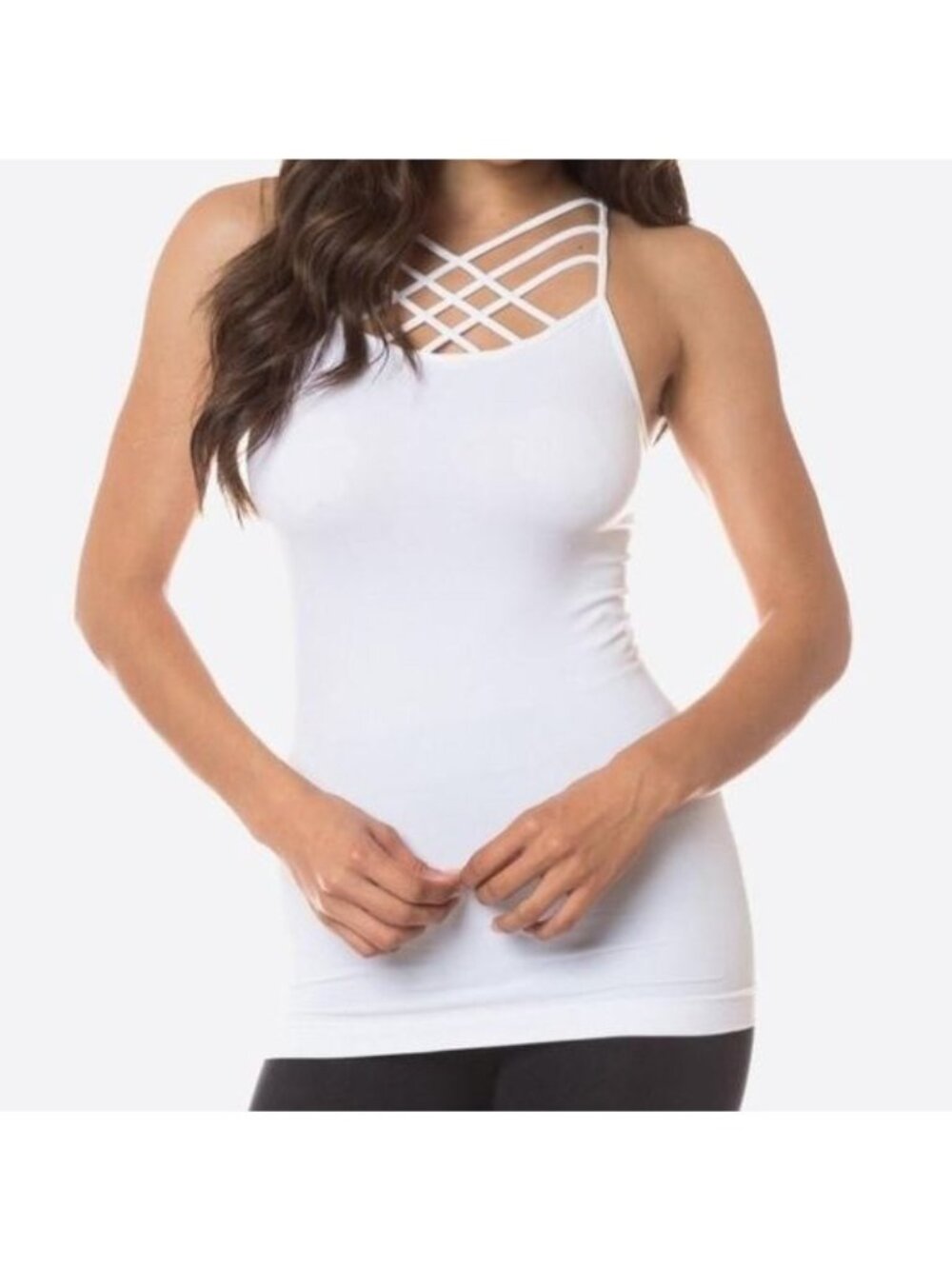 Bodycon Solid White Triple Criss Cross Camisole Undershirt Tank Top Shirt